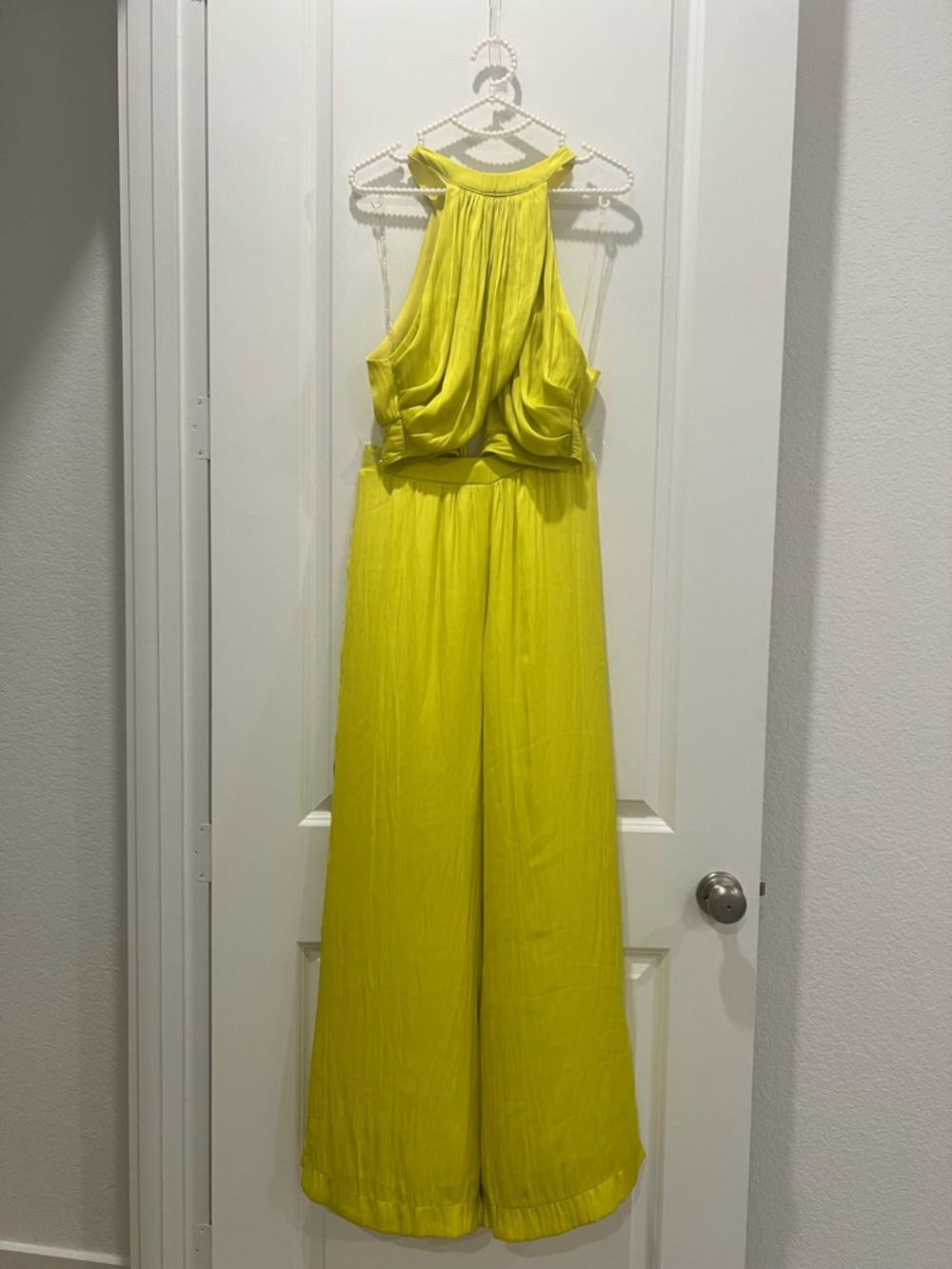 DO+BE Yellow Halter Top & Wide Leg Pants Set Bright Summer Outfit Small